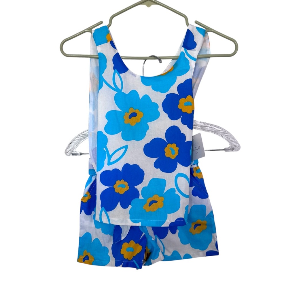 SIGRID OLSEN floral blu/white two piece shorts set girls size small 5/6 NEW